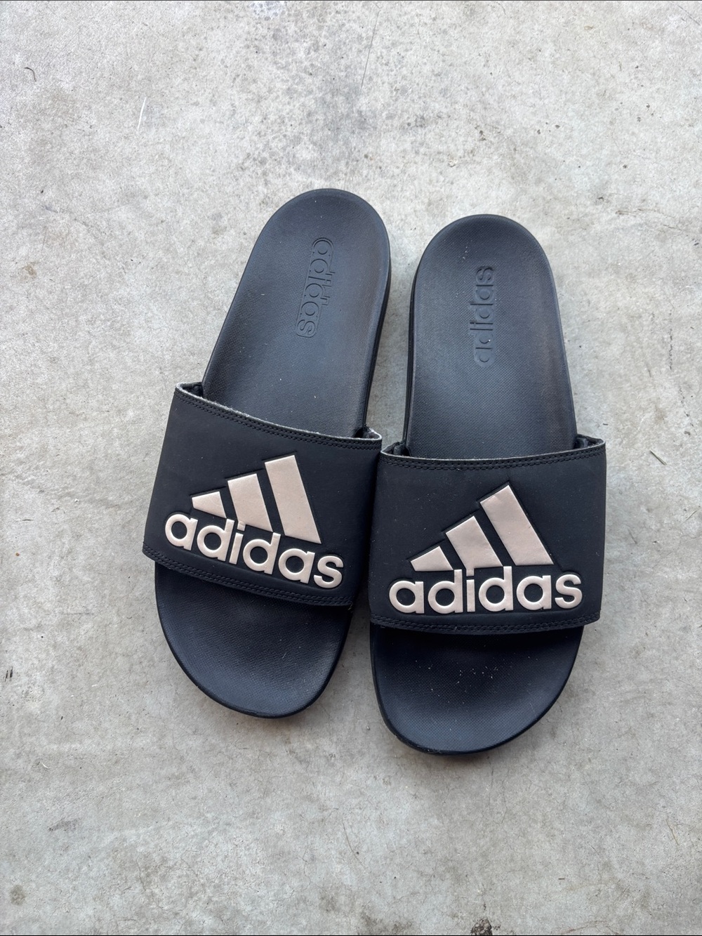 adidas Women’s ' Black Slide Sandals with White Logo